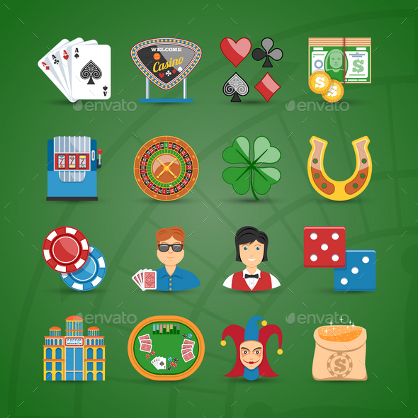 Casino And Gambling Flat Icons Set - Commercial / Shopping Conceptual