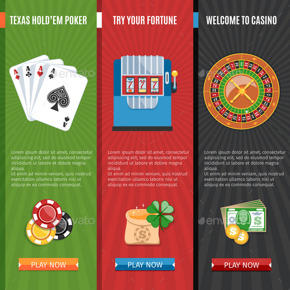 Colorful Casino And Gambling Flat Banners Set - Business Conceptual
