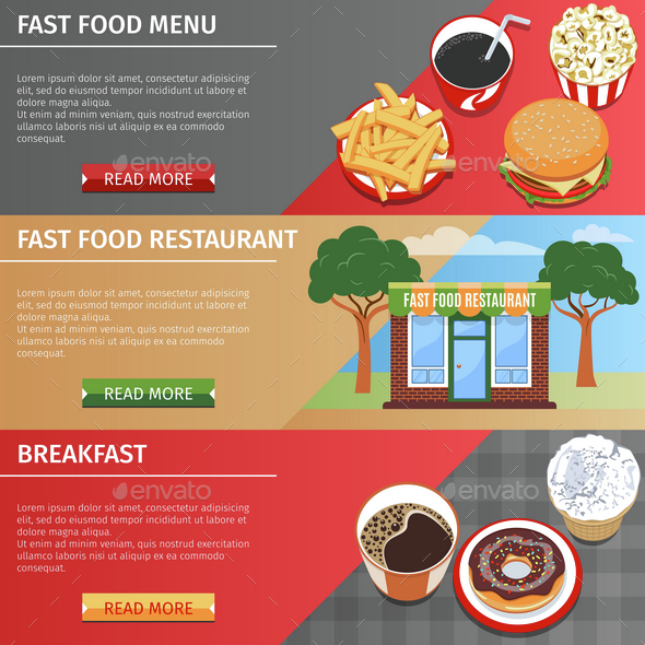 Colorful Fast Food Banners Set - Food Objects