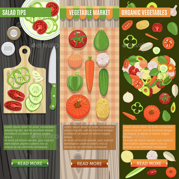 Colorful Fresh Vegetables Banners Set - Food Objects