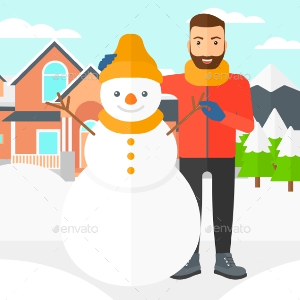 Man Posing Near Snowman - People Characters