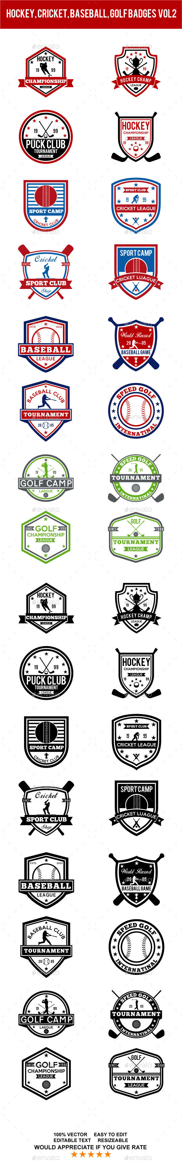 baseball, golf, cricket, hockey badges vol2 - Badges & Stickers Web Elements