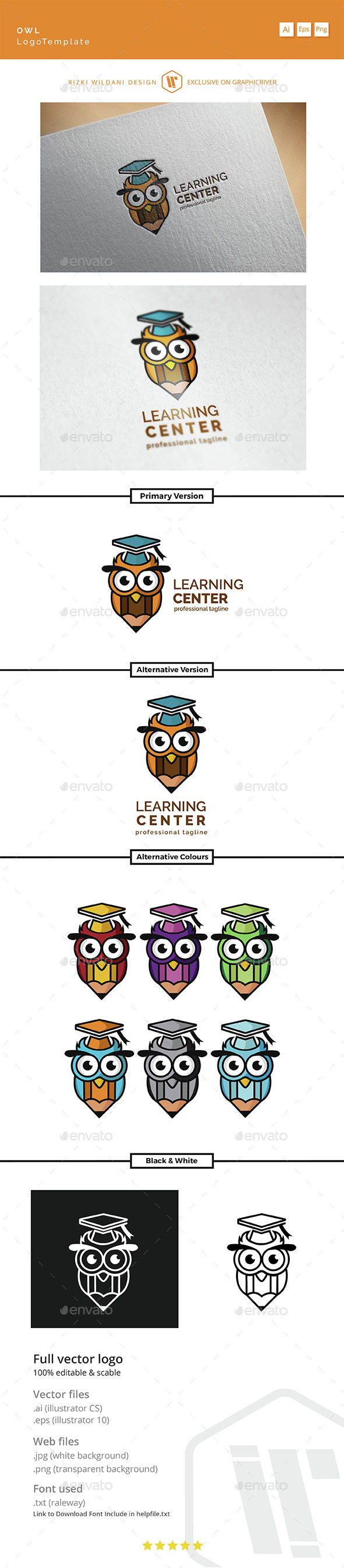 Learning Center - Logo Owl Template - Vector Abstract