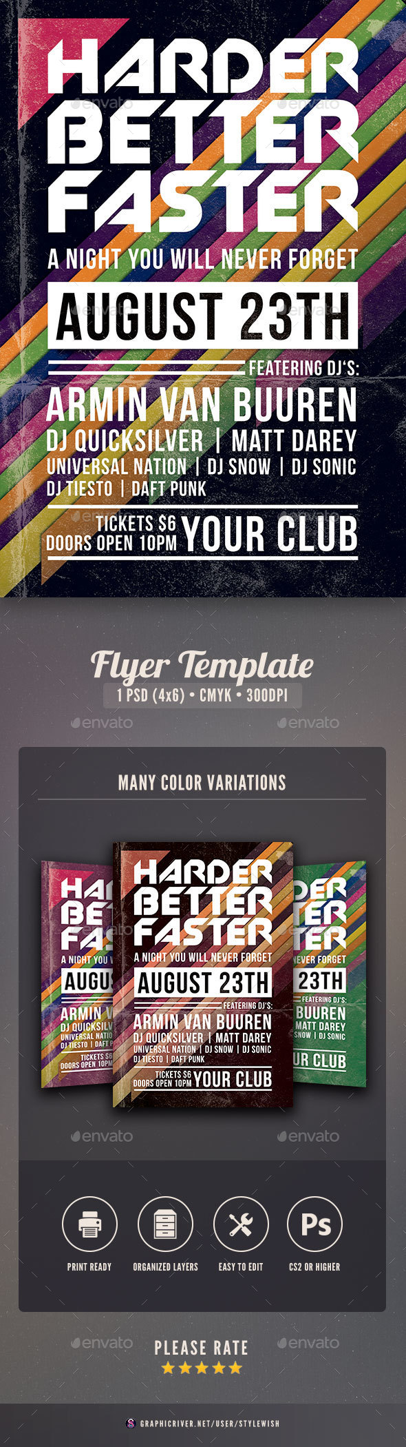 Harder Better Faster Flyer - Clubs & Parties Events