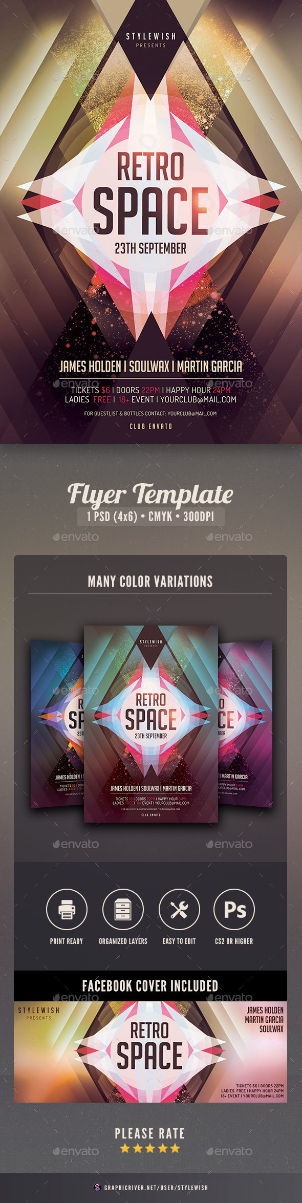 Retro Space Flyer + Fb Timeline - Clubs & Parties Events