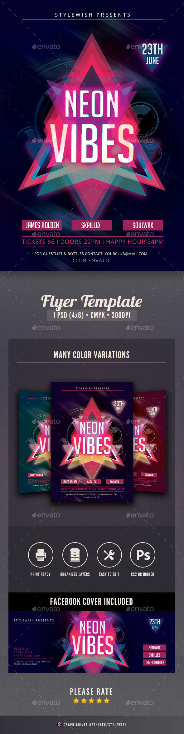 neon vibes flyer fb timeline by stylewish graphicriver flyer with timeline