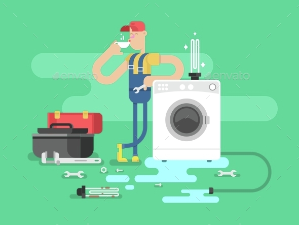 Repair of Washing Machines - People Characters