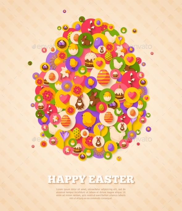 Easter Banner with Flat Icons Egg - Miscellaneous Seasons/Holidays