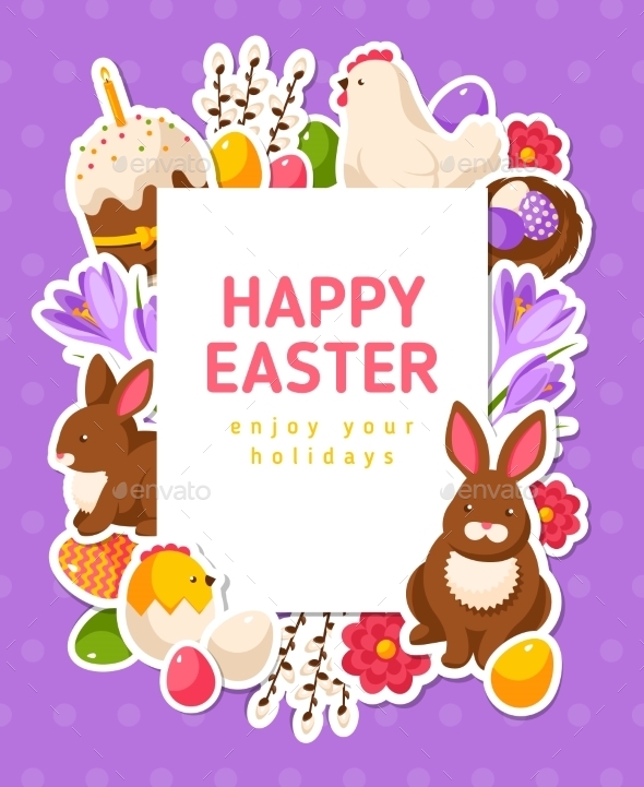 Easter Banner With Flat Icons And Square Frame - Miscellaneous Seasons/Holidays