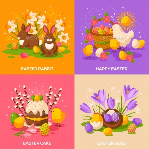 Set Of Easter Spring Holiday Concepts - Miscellaneous Seasons/Holidays