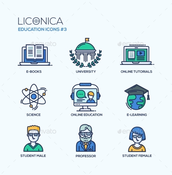School and Education Thin Line Design Icons Set - Miscellaneous Conceptual
