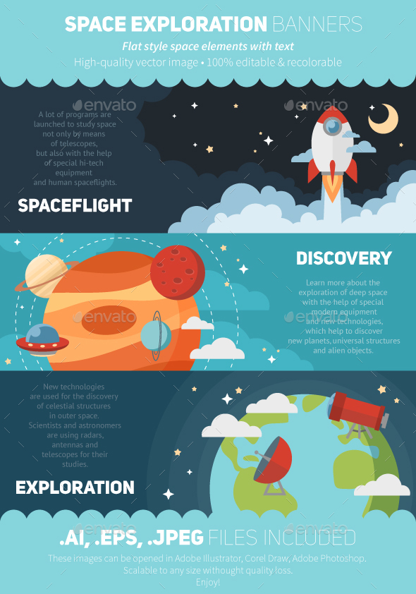 Flat Space Exploration Banners - Travel Conceptual