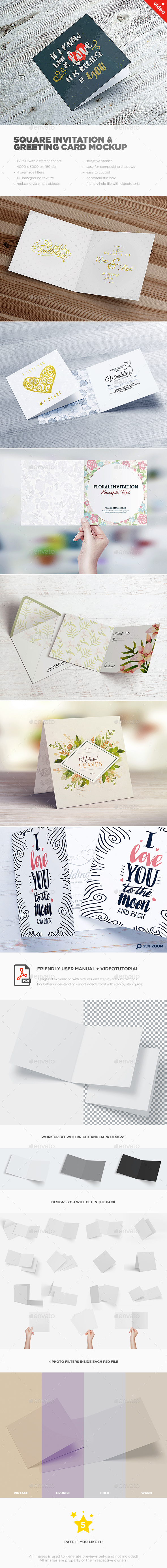 Square Invitation & Greeting Card Mockup - Brochures Print
