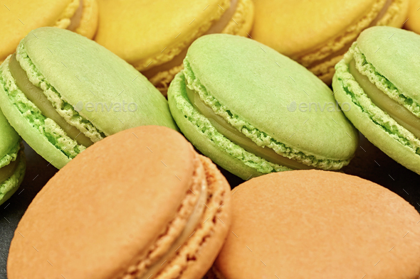 Macarons, french dessert, background. Food closeup - Stock Photo - Images