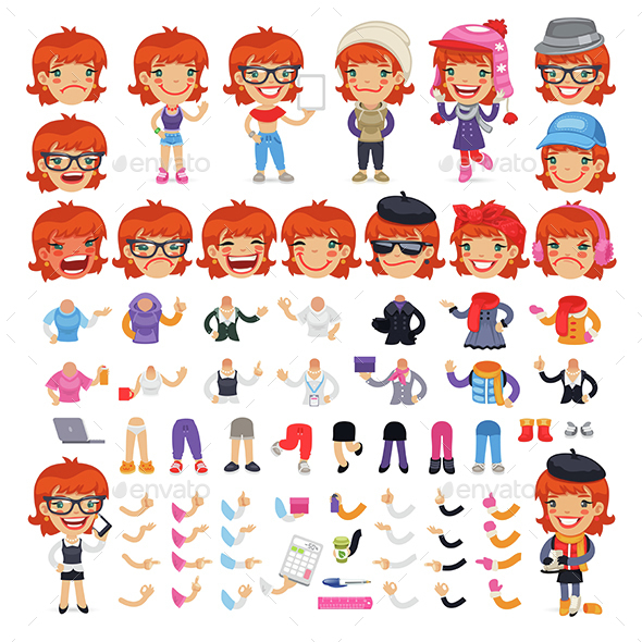Casually Dressed Female Cartoon Character - People Characters