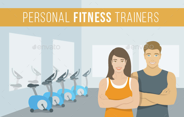 Personal Fitness Trainers Man and Woman in Gym - People Characters