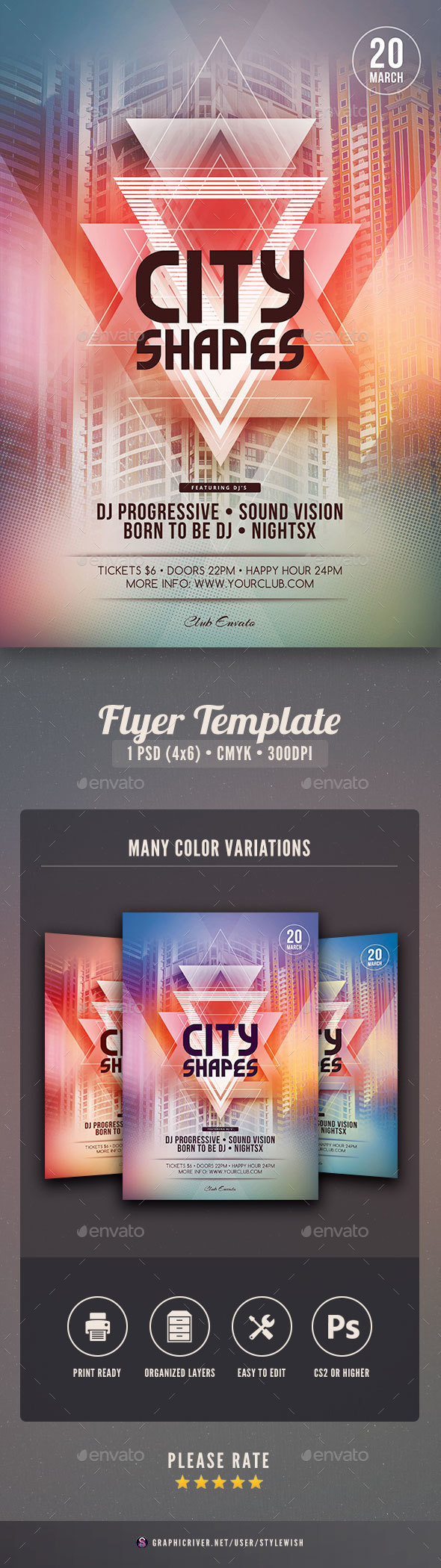 City Shapes Flyer Template - Clubs & Parties Events