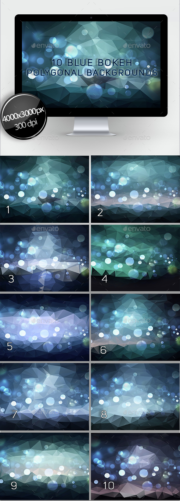 10 Blue Bokeh Polygonal Backgrounds - Abstract Backgrounds