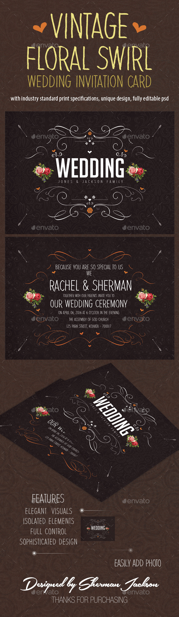 Vintage Floral Swirl Wedding Invitation Card - Weddings Cards & Invites