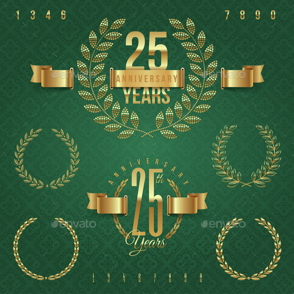 Anniversary Golden Emblems and Decorative Elements - Decorative Symbols Decorative