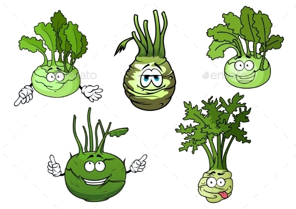 Kohlrabi Cabbage Vegetables Cartoon Characters - Food Objects
