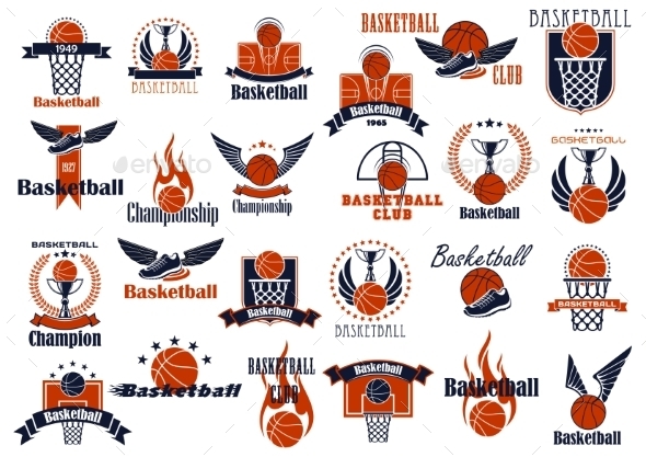 Basketball Sport Game Orange And Blue Icons - Sports/Activity Conceptual