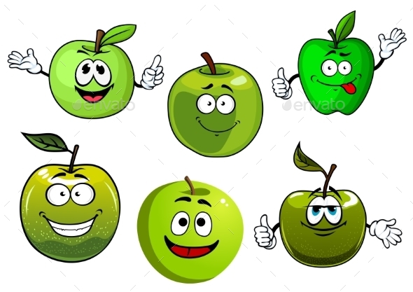 Cartoon Fresh Green Smith Apple Fruits - Food Objects