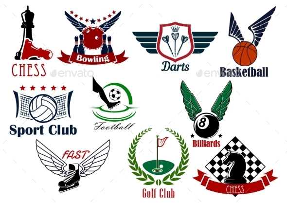 Sporting Game Or Team Emblems In Retro Style - Sports/Activity Conceptual