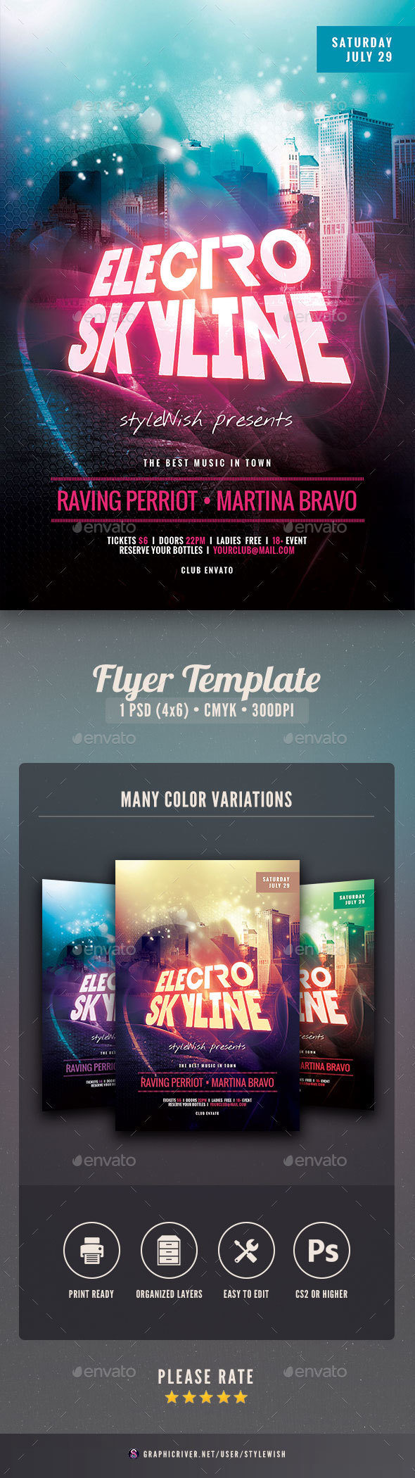 Electro Skyline Flyer - Clubs & Parties Events