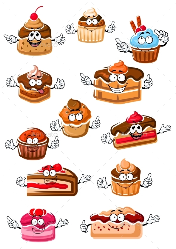 Cartoon Happy Pastry And Bakery - Food Objects