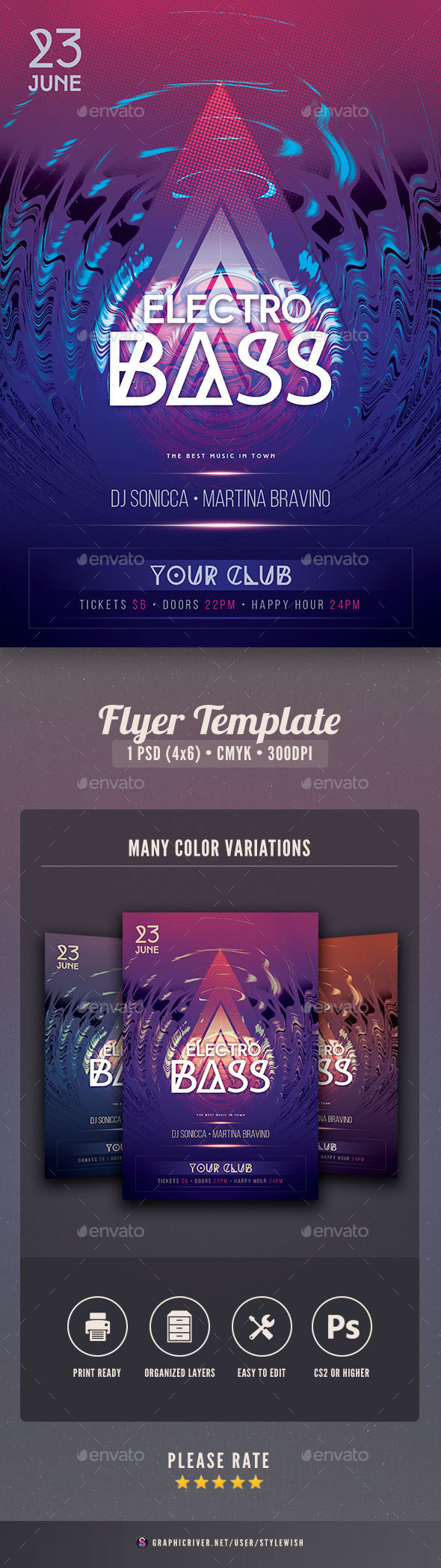 Electro Bass Flyer - Clubs & Parties Events