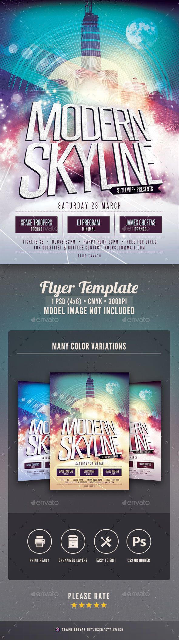 Modern Skyline Flyer Template - Clubs & Parties Events
