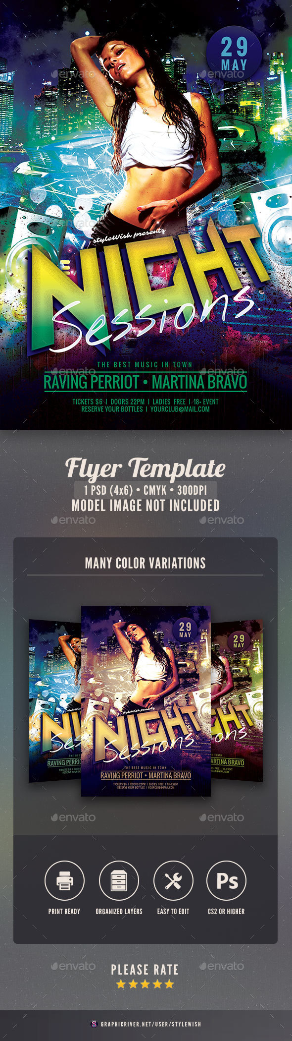 Night Sessions Flyer - Clubs & Parties Events