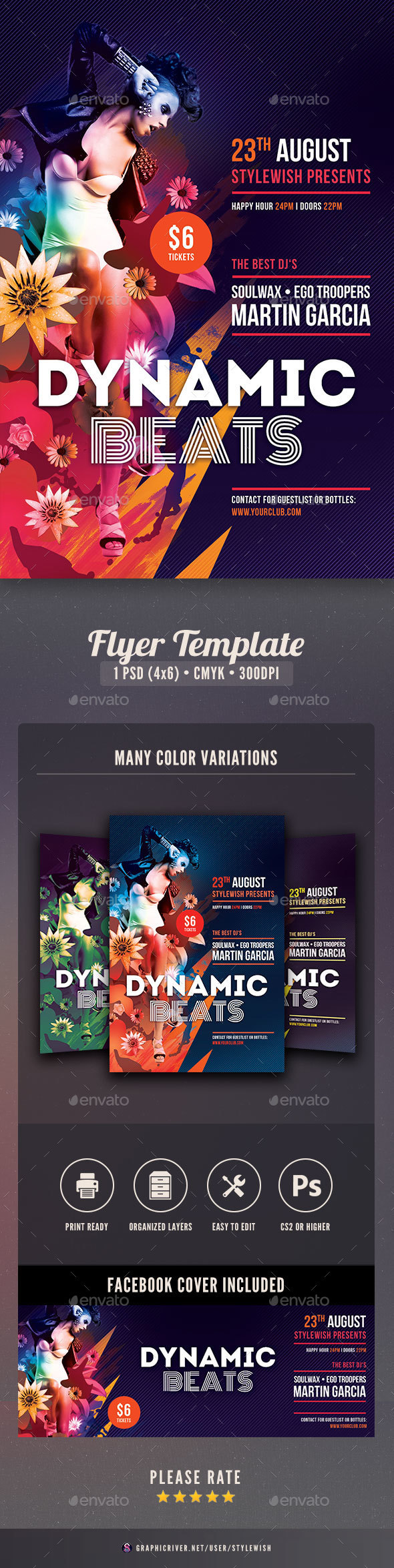 Dynamic Beats Flyer + Facebook Timeline - Clubs & Parties Events