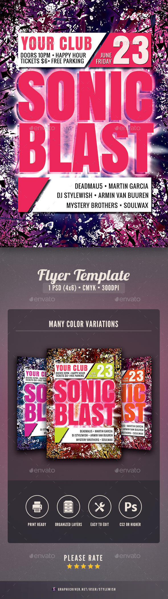 Sonic Blast Flyer - Clubs & Parties Events