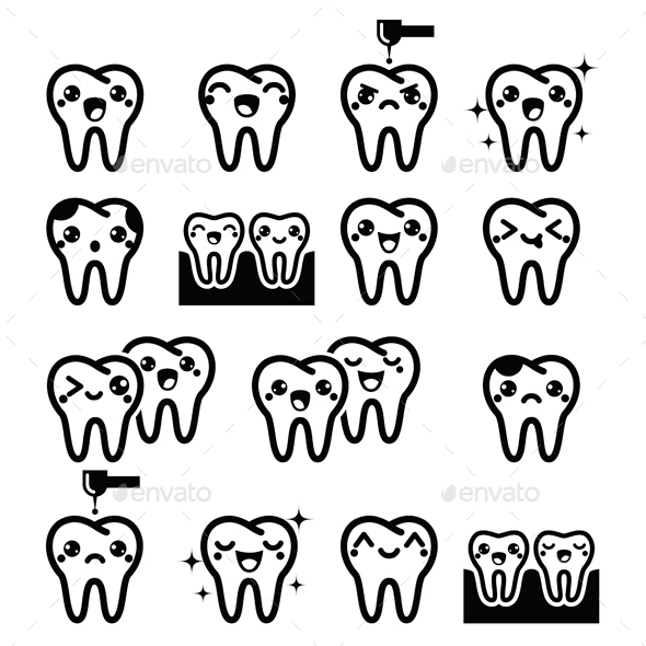 Kawaii Teeth Characters - Health/Medicine Conceptual