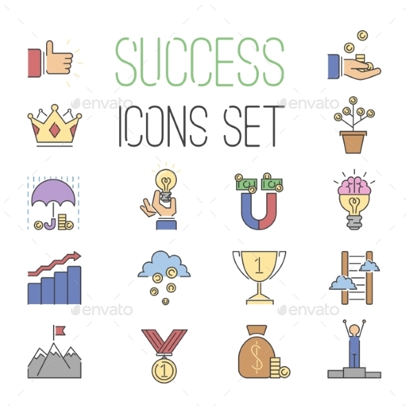 Business Success Vector Icons Set Isolated On - Web Icons