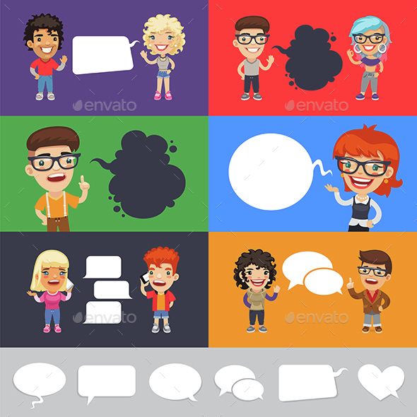 Set of a Speaking Casually Dressed Characters - People Characters