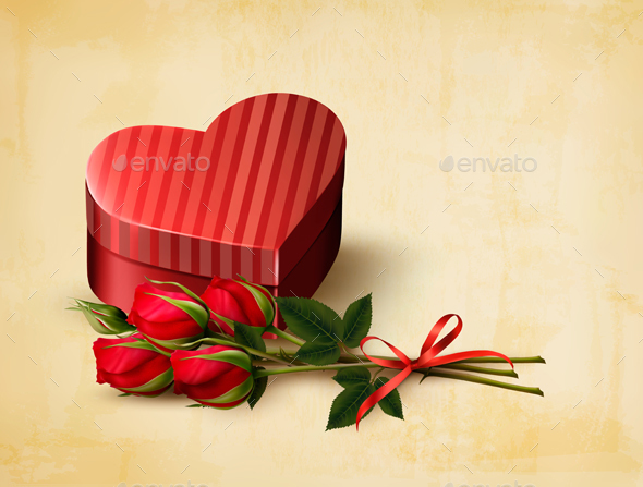 Holiday Vintage Valentines Day Background Red Vector - Weddings Seasons/Holidays