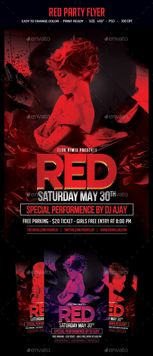 Hot Red Party Flyer - Clubs & Parties Events