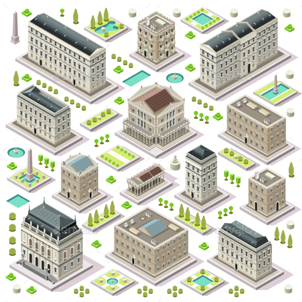 City Map Set 05 Tiles Isometric - Buildings Objects