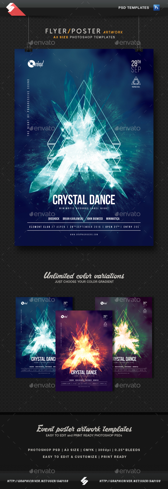 Crystal Dance - Progressive Party Flyer Template A3 - Clubs & Parties Events