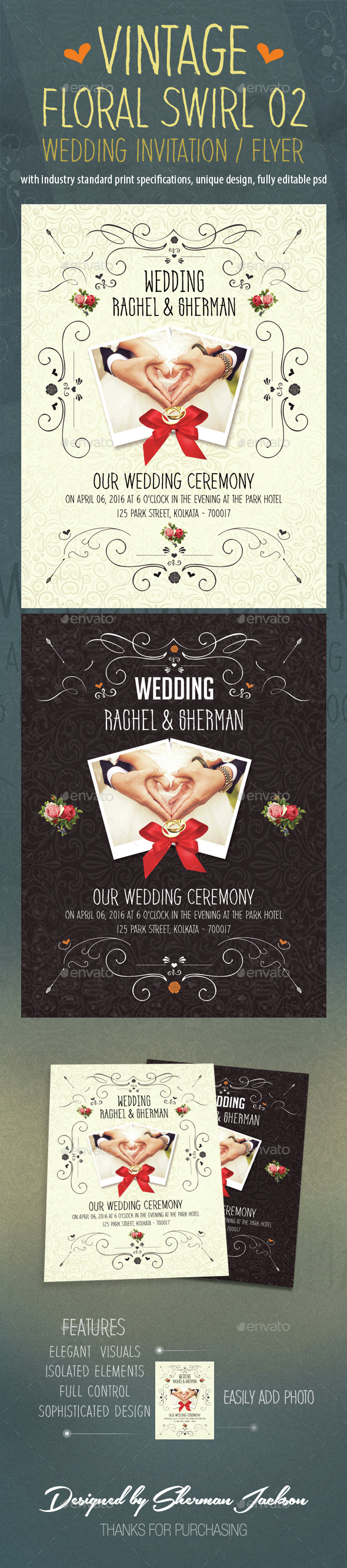 Vintage Floral Swirl Wedding Flyer/Invitation 02 - Weddings Cards & Invites