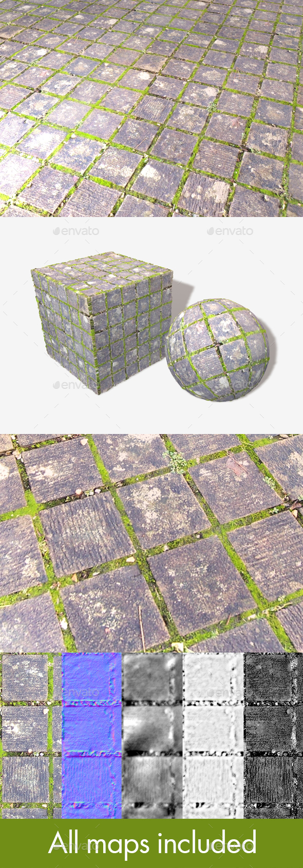 Mossy Square Cobbles - 3Docean 14858622