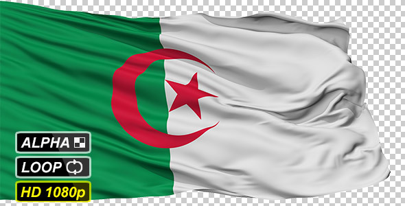 Isolated Waving National Flag of Algeria