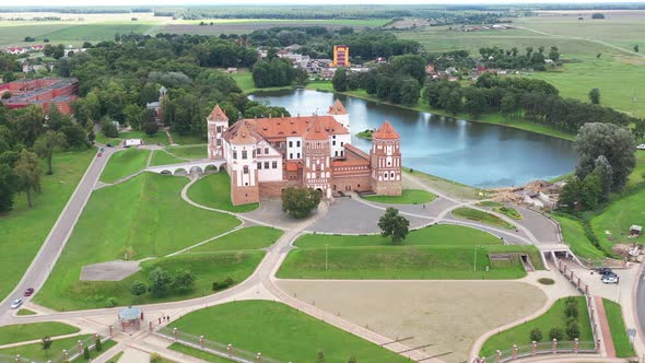 View From the Height of the Mir Castle in Belarus and the Park on a Summer Day alt