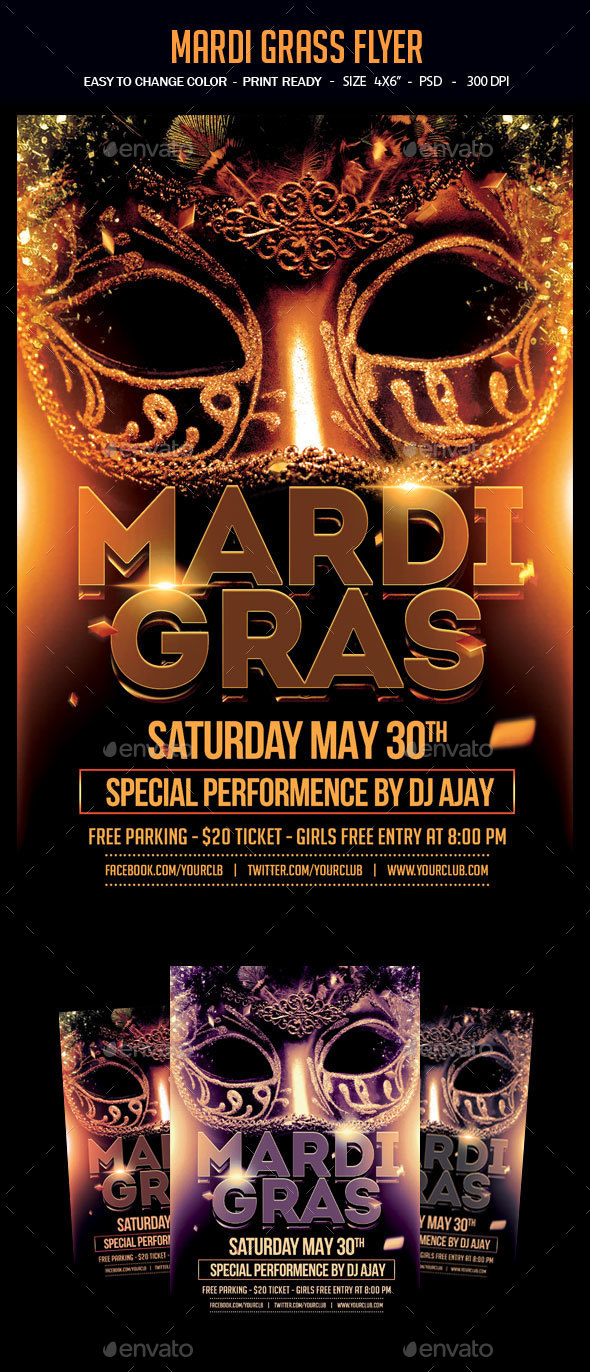 Mardi Grass Flyer - Clubs & Parties Events