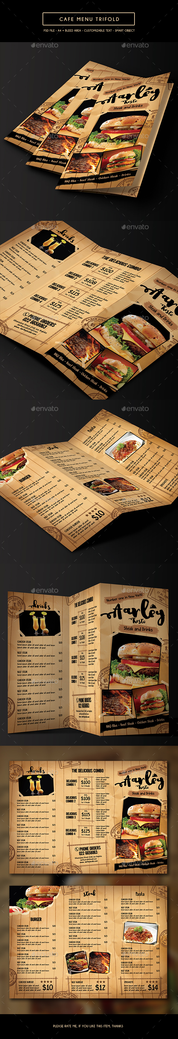 Cafe Menu Trifold - Food Menus Print Templates