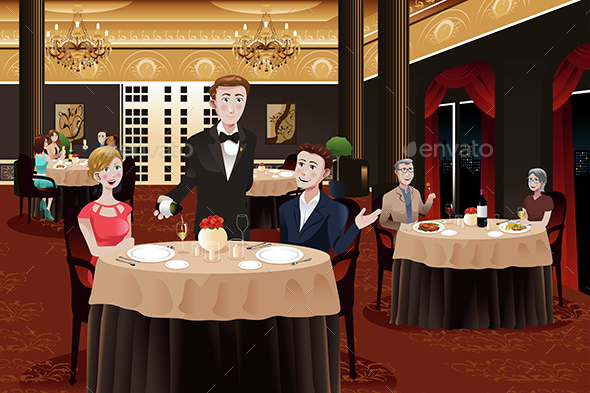 Waiter Serving Customers - People Characters