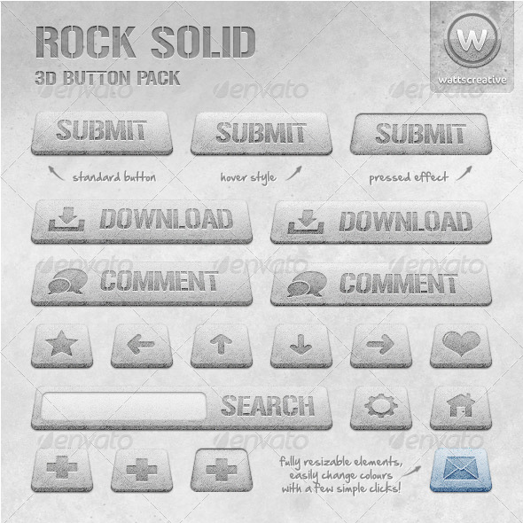Rock Solid - 3D Button Pack - Buttons Web Elements
